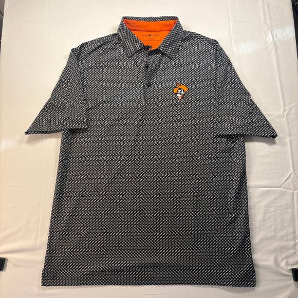 Horn Legend OSU Oklahoma State Pistol Pete Polo Shirt Mens M Bamboo Charcoal
